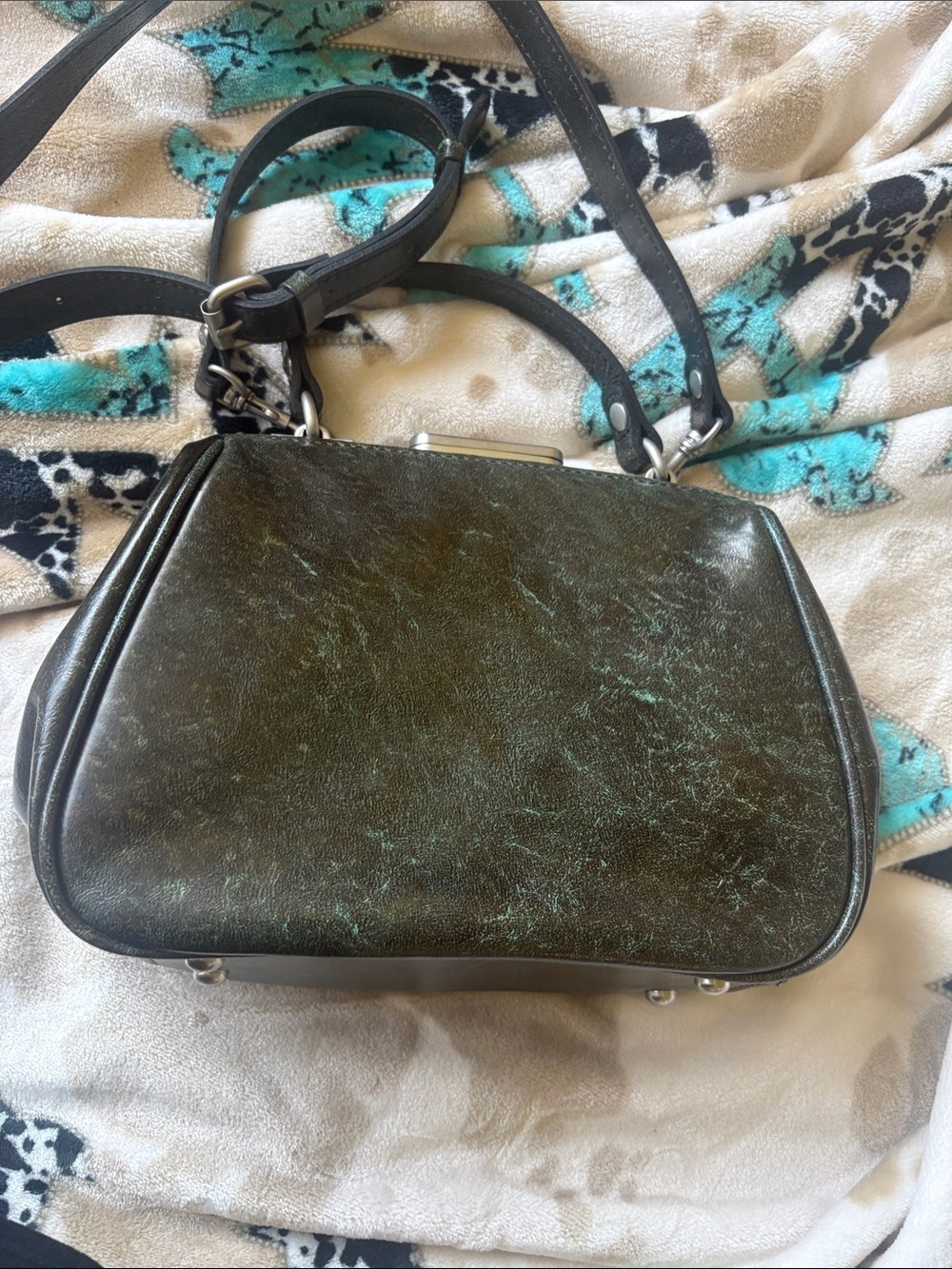 Patricia Nash Turquoise and Brown Tooled Floral Crossbody - Picture 3 of 5